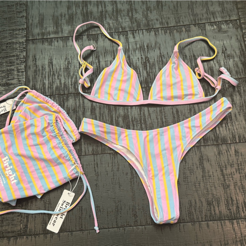 Bright Swimwear Pastel Stripe Bikini Set NWT)